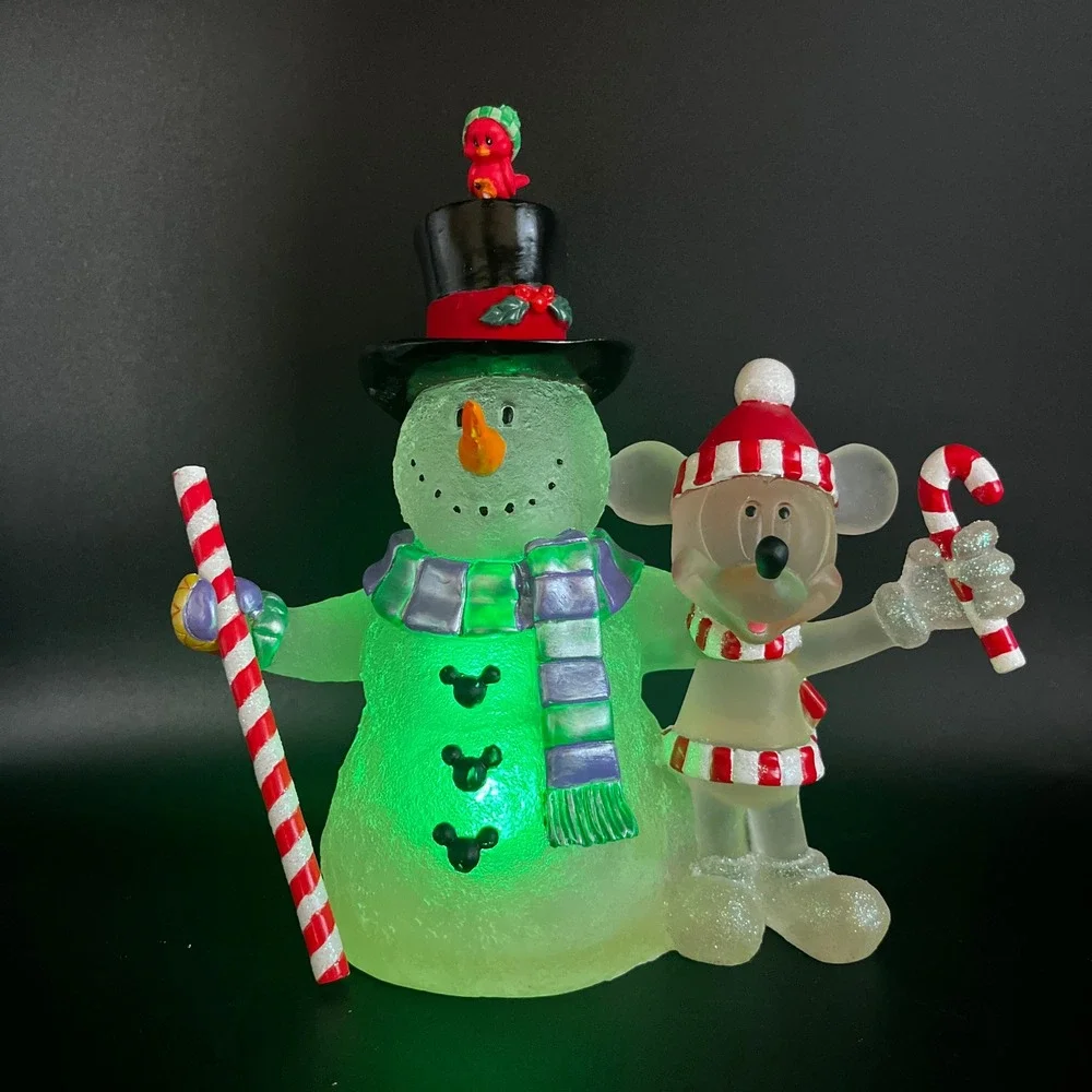 Disney Snowman Mickey Mouse Christmas Figurine Frosted Acrylic Holiday 6.75
